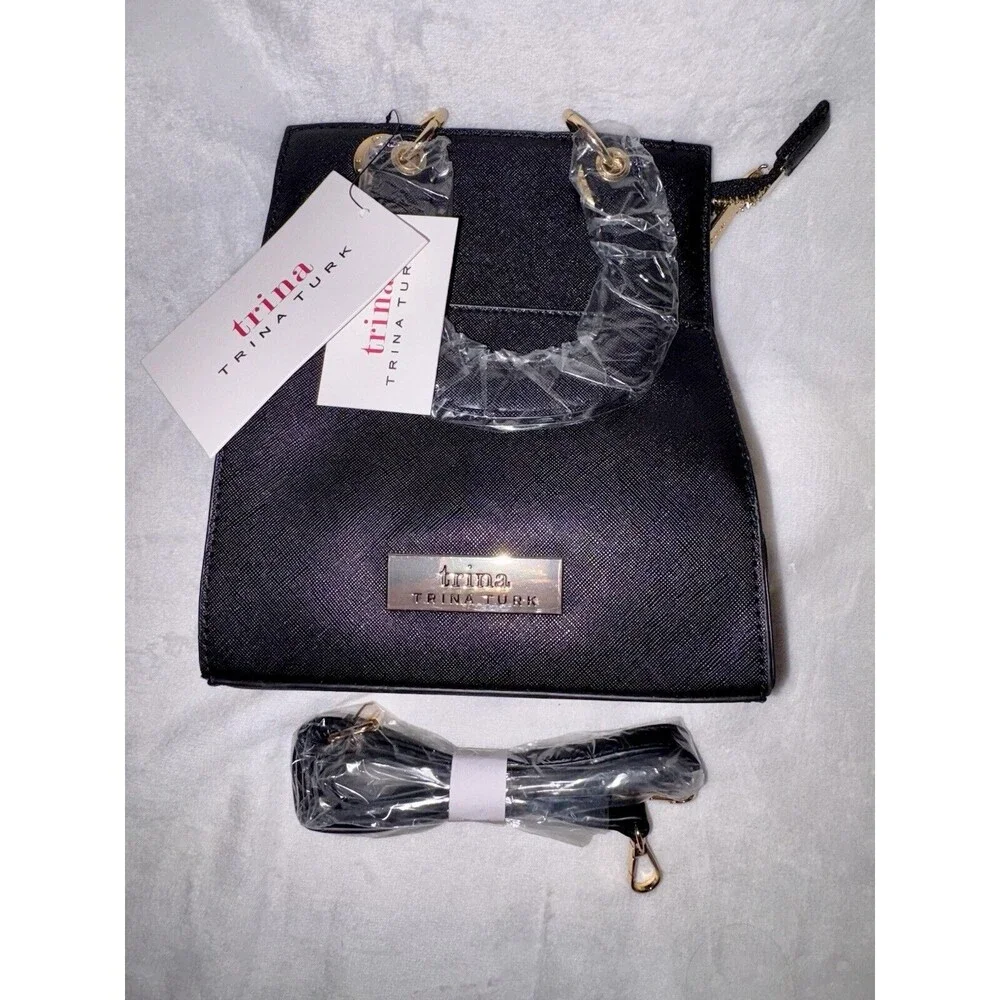 TRINA TURK Double Handle Crossbody BLACK w/ Front Slip Pocket TTT-2011 NWT - Picture 5 of 10